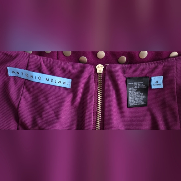ANTONIO MELANI Magenta Burgundy Pencil Skirt with Gold Studs Size 4 - Picture 9 of 10